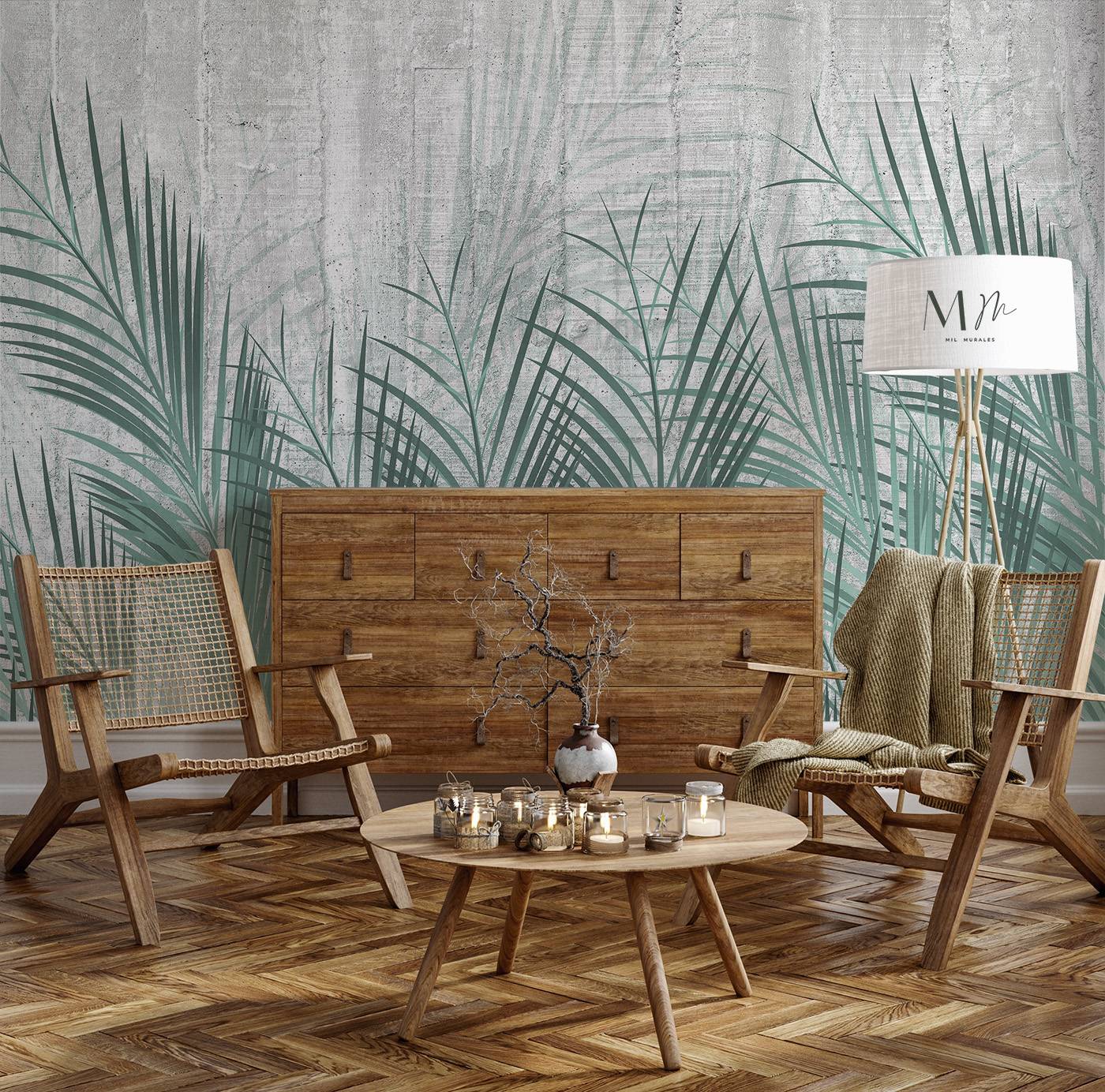 Palmas en gris y verde