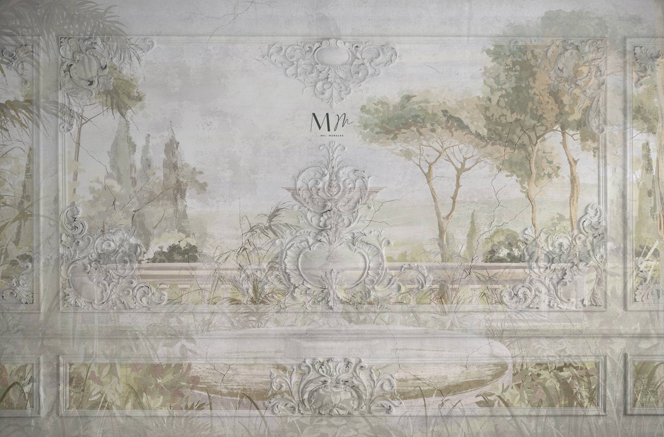 Fuente de agua y molduras