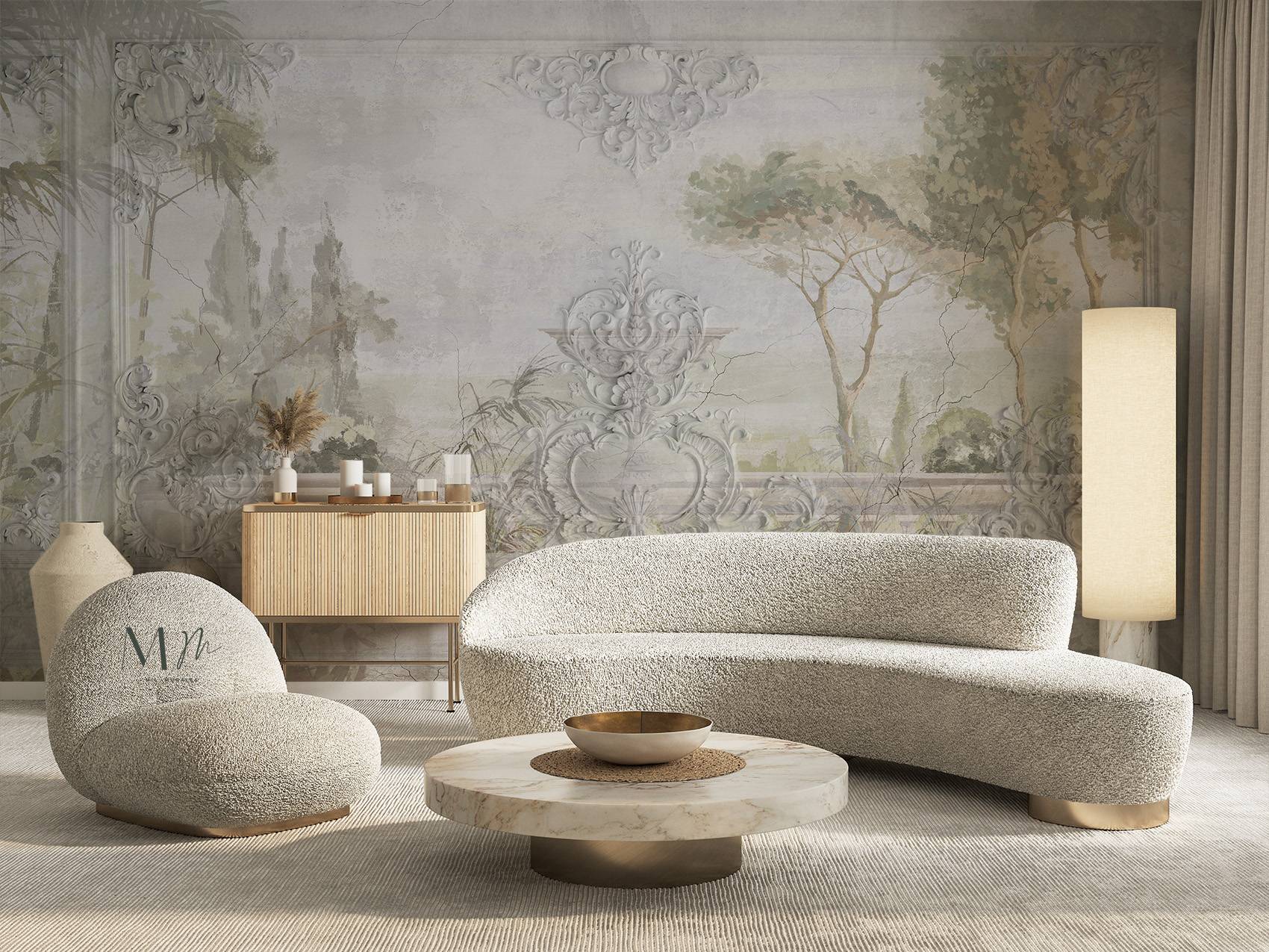 Fuente de agua y molduras